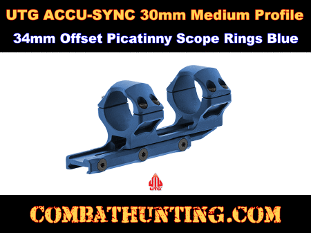 UTG ACCU-SYNC 30mm Medium Profile 34mm Offset Picatinny Rings Blue