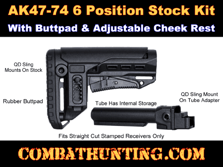 AK47/74 M4 Six Position Stock Kit With Storage Black Synthetic