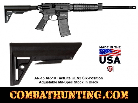AR-15 AR-10 TactLite GEN2 Six-Position Adjustable Mil-Spec Stock in Black