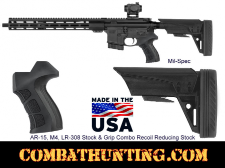 AR-15 Stock and Grip Combo Recoil Reducing Stock Black