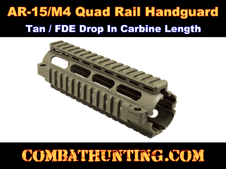 AR-15 Quad Rail Handguard Carbine Length FDE