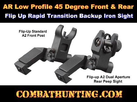 AR-15 Front and Rear 45-Degree Backup Iron Sight Flip Up low Profile