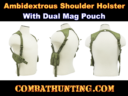 Green Ambidextrous Shoulder Holster & Double Magazine Pouch
