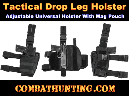 Black Universal Drop Leg Tactical Holster With Mag Pouch