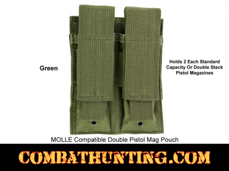 Green Double Pistol Mag Pouch Molle Compatible