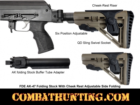 FDE AK-47 Folding Stock With Cheek Rest Adjustable Side Folding