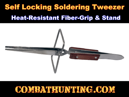 Fiber Grip Self-Locking Soldering Tweezer Straight Tip