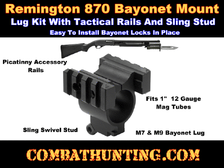 Remington 870 Shotgun Bayonet Lug Mount Kit With Tactical Rails & Sling Stud
