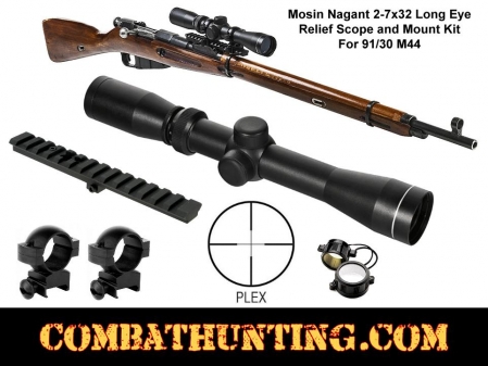 Mosin Nagant 2-7x32 Long Eye Relief Scope M44 M91/30 Scout Mount Package