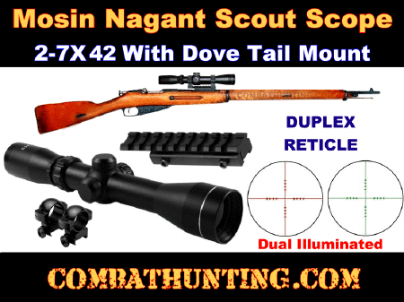 Mosin Nagant Dovetail Scope Mount Kit With 2-7X42 Scout Scope Duplex Retical Dual Illuminated