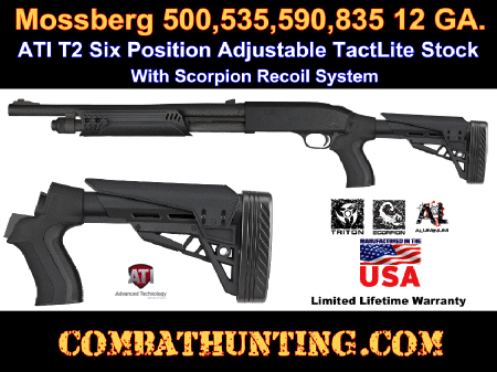Mossberg 500/535/590/835 Pump Action 12 Gauge T2 Six Position Adjustable TactLite Shotgun Stock