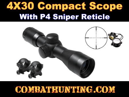 NcStar 4X30 Compact P4 Sniper Scope & Weaver/Picatinny Rings