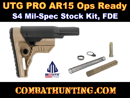 UTG PRO AR15 Ops Ready S4 Mil-spec Stock Kit, FDE