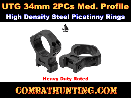 UTG Steel 34mm Scope Rings Picatinny Med. Profile 2PCs