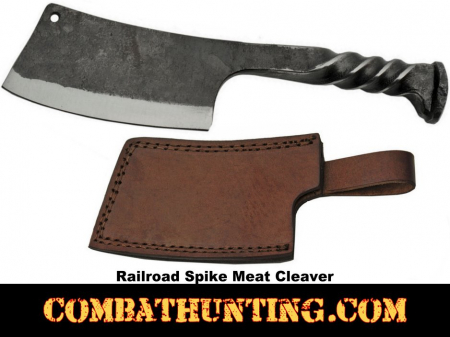Railroad Spike Meat Cleaver With Leather Sheath 9