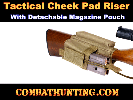 Tan Tactical Cheek Pad Stock Riser With Magazine Pouch