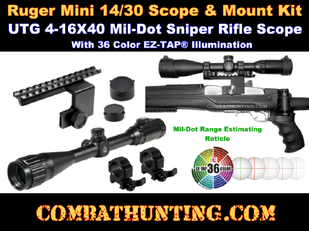 Ruger Mini 14/30 Scope & Mount Rings Kit 4-16X40 Mil-Dot Sniper Scope