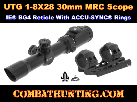 UTG 1-8X28 30mm MRC Scope, IE BG4 Reticle & ACCU-SYNC Ring Mount