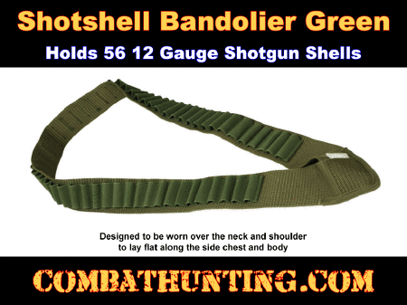 56 Round Shotgun Shell Bandolier 12 Gauge Military Green