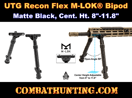 UTG Recon Flex M-LOK Bipod, Matte Black, Cent. Ht. 8