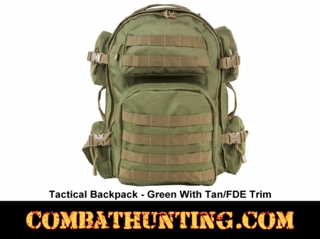 Tactical Backpack Green With FDE/Tan Trim MOLLE