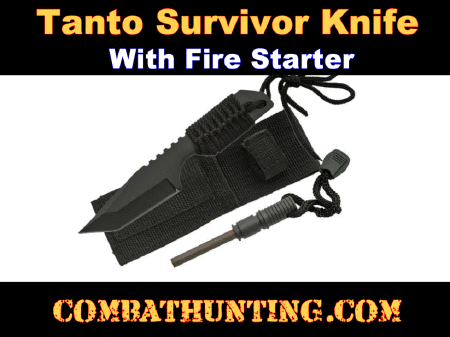 Tanto Survivor Knife With Fire Starter Black
