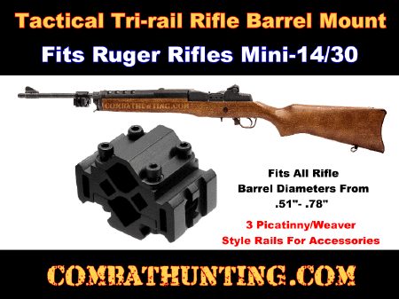 Ruger Mini 14/30 Tri-rail Rifle Barrel Mount With 2 Slot Tactical Accessorie Rails