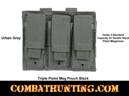 Urban Gray Triple Pistol Mag Pouch Molle