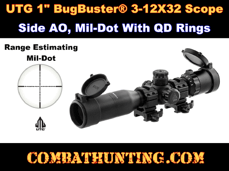 UTG® BUG BUSTER® 3-12X32 1" Scope, Side AO, Mil-dot, QD Rings