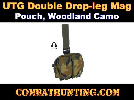 UTG Double Drop-leg Mag Pouch, Woodland Camo