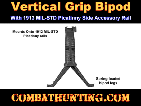 Vertical Grip Bipod With Picatinny Side Accessory Rail Black