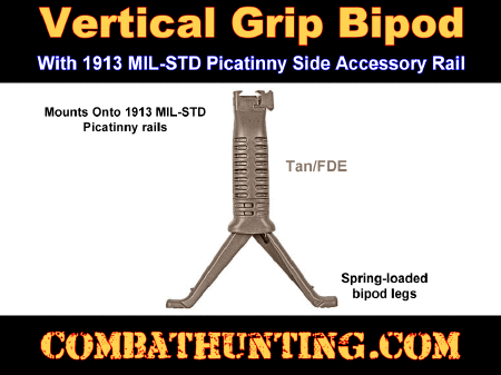Vertical Grip Bipod Tan/FDE With Picatinny Side Rail