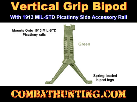 Vertical Grip Bipod With Picatinny Side Rail Green