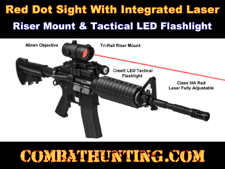 AR-15 Red Dot Sight With Laser AR Riser Mount & Tactical Flashlight