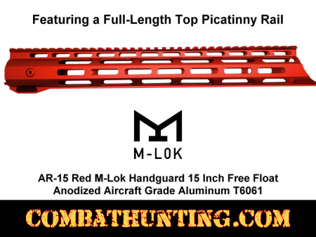 AR-15 Red M-LOK Handguard 15 Inch Free Float