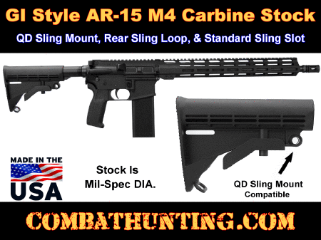 AR-15/M4 Carbine Stock With QD Sling Mount Socket Mil-Spec