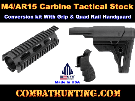 AR15 M4 Stock With Cheek Rest Grip Quad Rail Handguard Kit