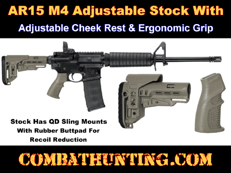 AR-15 Stock With Adjustable Cheek Rest & Ergonomic Grip FDE/Tan