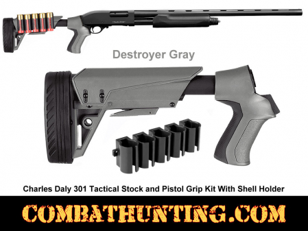 Destroyer Gray Charles Daly 301 12ga Tactical Stock 6-Position Recoil System