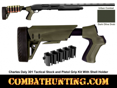Dark Olive Drab Charles Daly 301 Shotgun Tactical Stock with Shell Holder