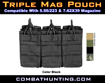 Triple Mag Pouch AR15 AK Rifle Molle Black