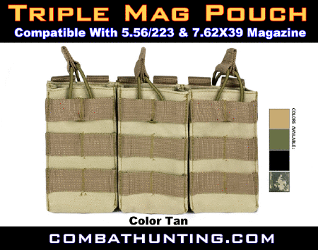 Triple Mag Pouch AR15 AK Rifle Molle Tan
