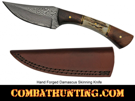 Damascus Skinning Knife With Sheath 7 Inches Long