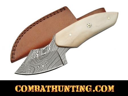 Damascus Steel Skinning Knife With Bone Handle 6.25