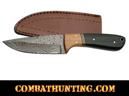 Damascus Steel Hunting Knife With Stag Horn Handle