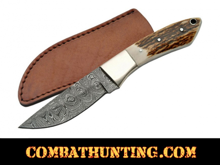 Damascus Steel Stag horn Handle Hunting Knife