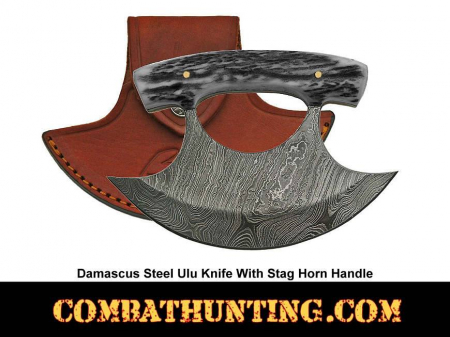 Damascus Steel Ulu Knife With Stage Horn Handle