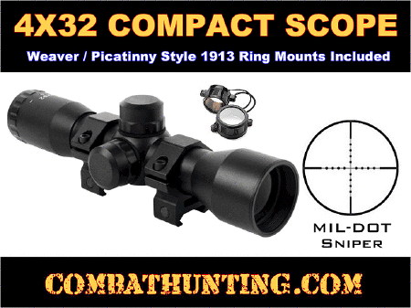 4x32 Tactical Rifle Scope Combo With Scope Rings & Lens Caps