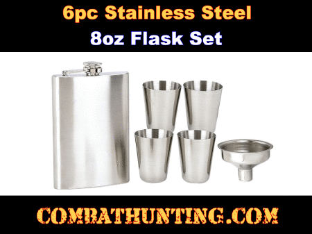 6pc Stainless Steel 8oz Flask Set