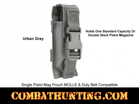 Urban Gray Single Pistol Mag Pouch MOLLE & Duty Belt Compatible